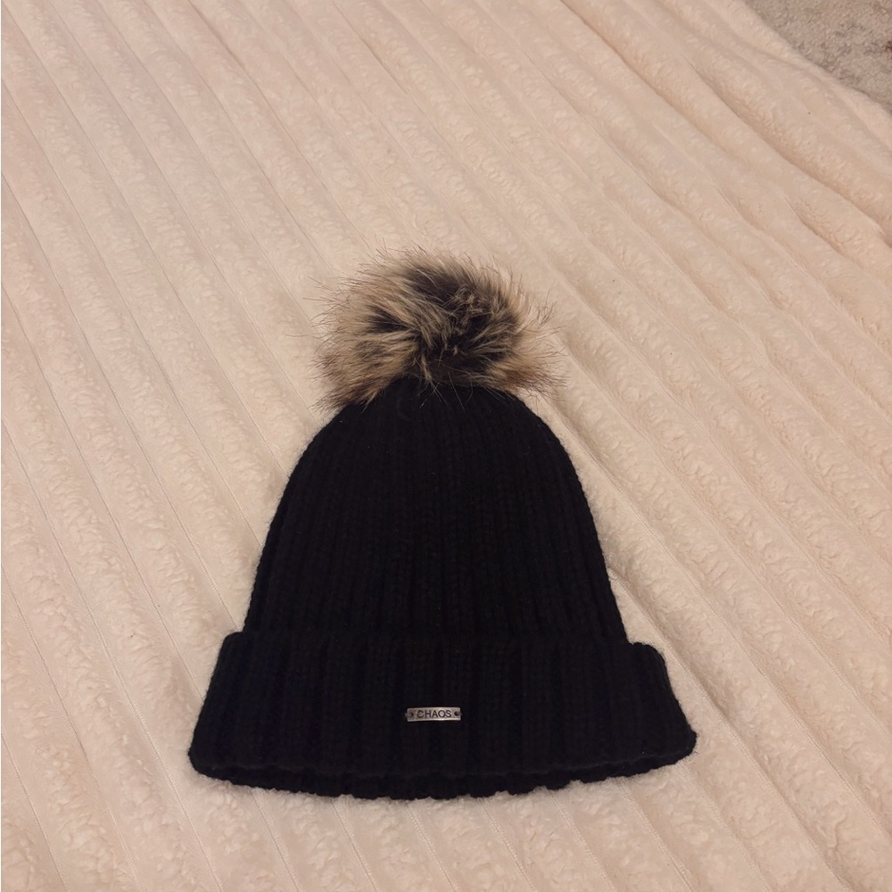 Chaos black knitted beanie with Pom Pom